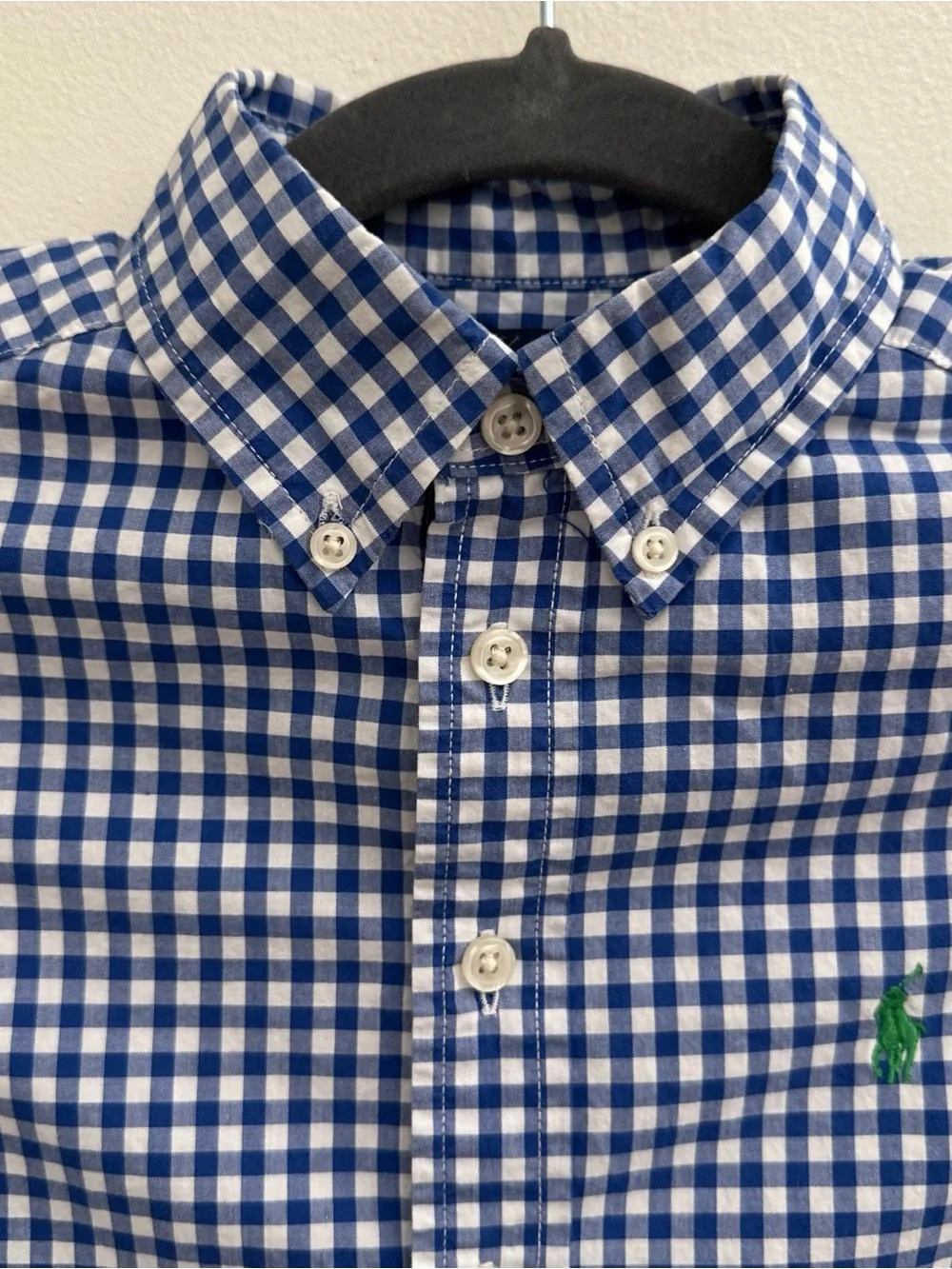 Ralph Lauren Blue Gingham Button Down Long Sleeve Shirt Navy Pony Boy's Size 8